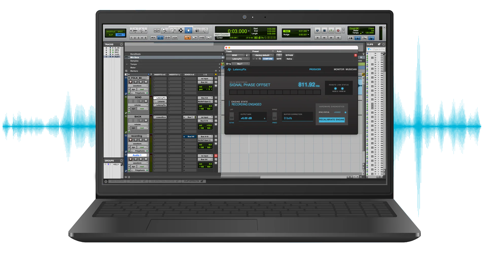 LatencyFix remote recording interface and DAW integration developed by Atlantic Audio